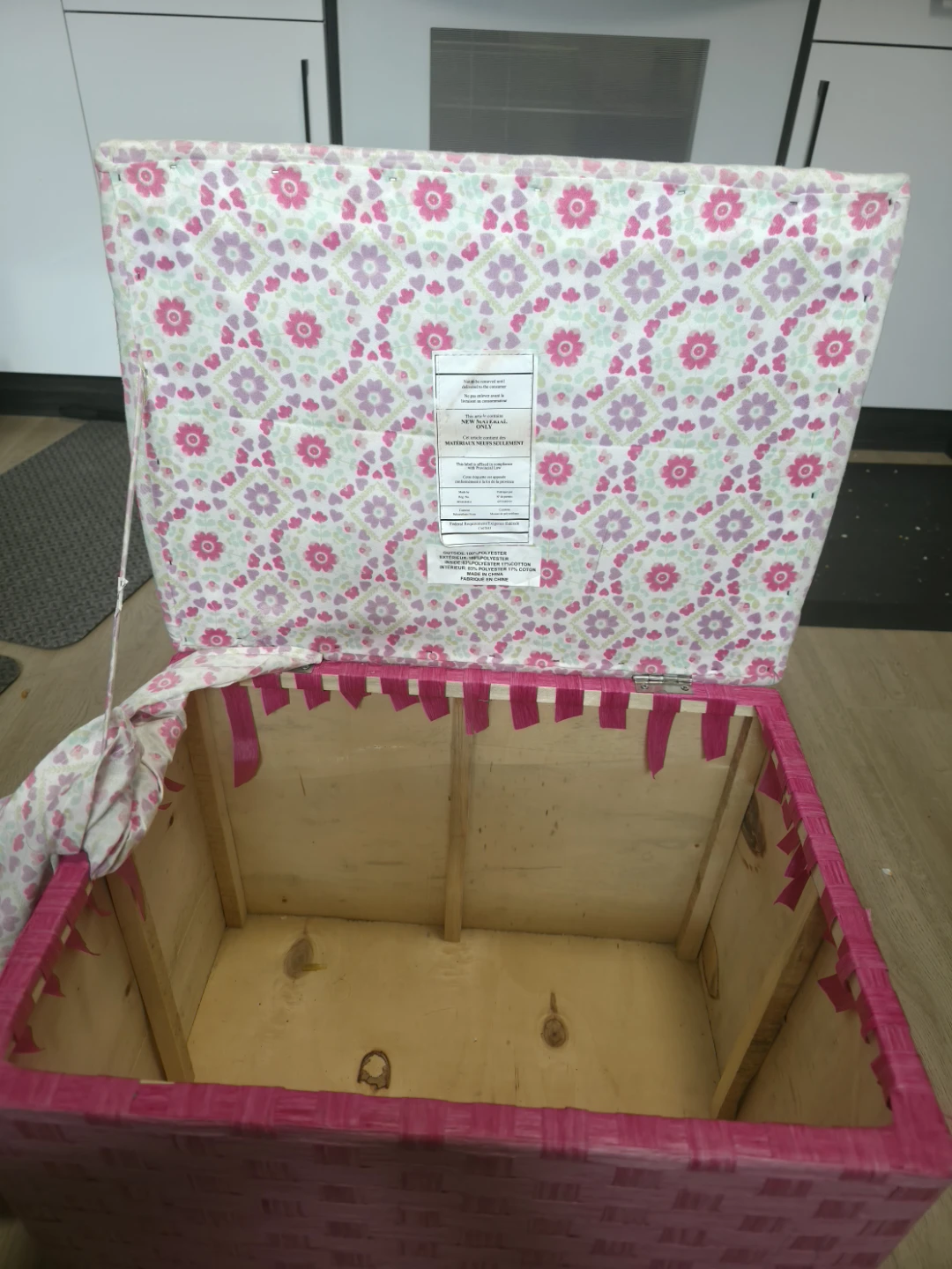 Pink Woven Storage Ottoman with Floral Lid - photo 3