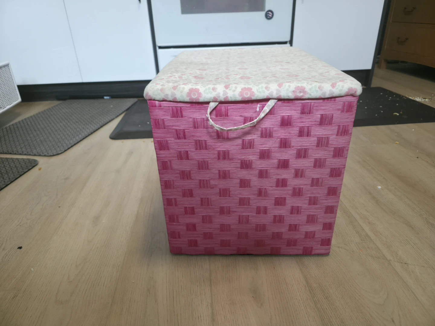 Pink Woven Storage Ottoman with Floral Lid - photo 4
