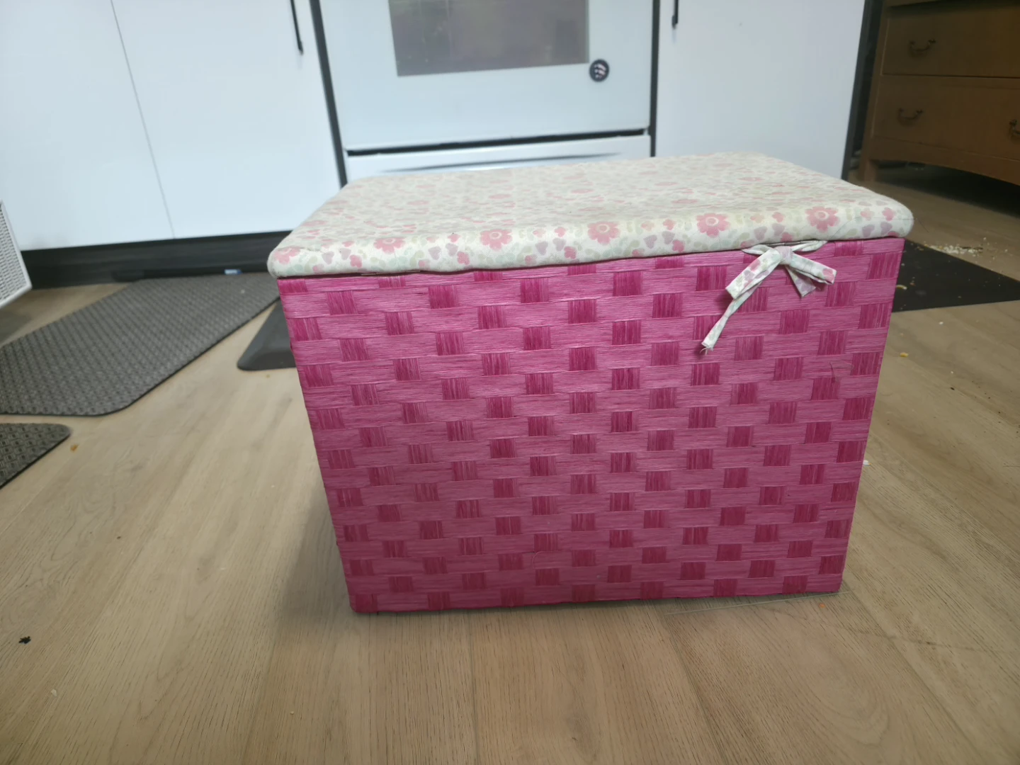 Pink Woven Storage Ottoman with Floral Lid - photo 5