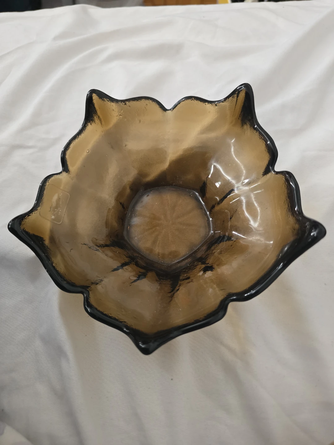 Vintage Viking Glass Amber Lotus Bowl W/Bonus MCM  Decor
