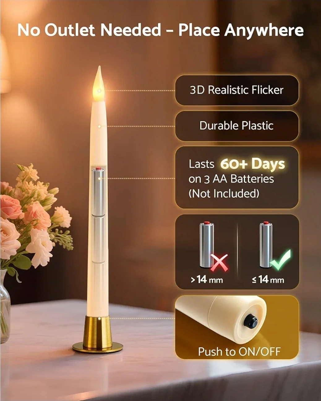 6-Pack 10.5" Flameless Taper Candles with Remote - photo 3