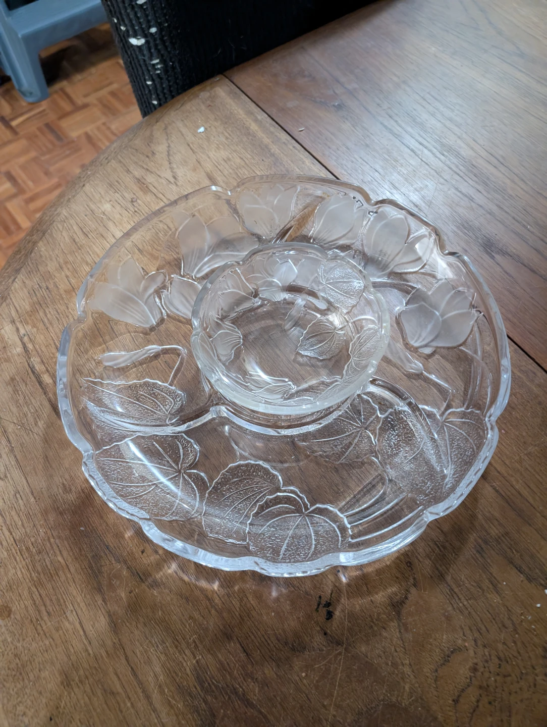 Glass Serving Tray with Dip Bowl