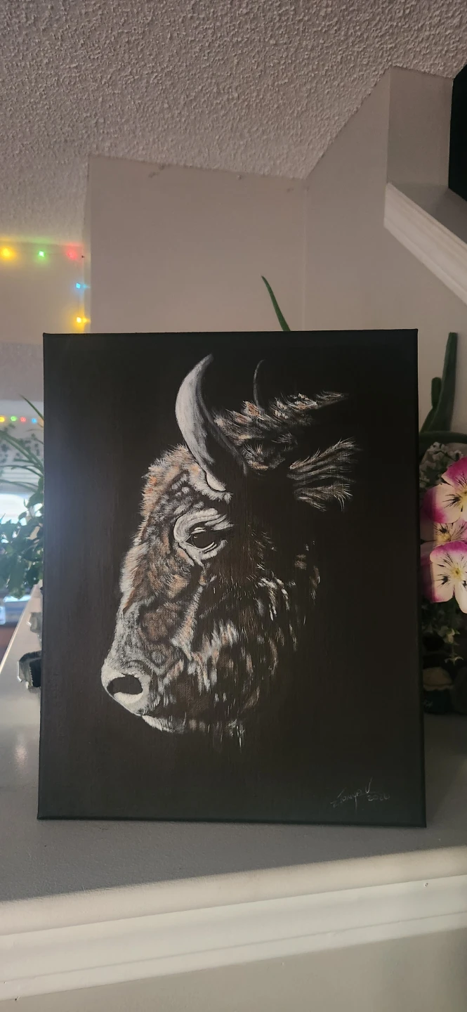 Canvas Painting of a Bison - photo 2