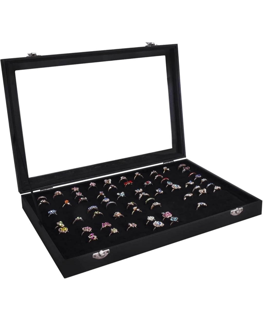 100 Slot Black Velvet Ring Display Case