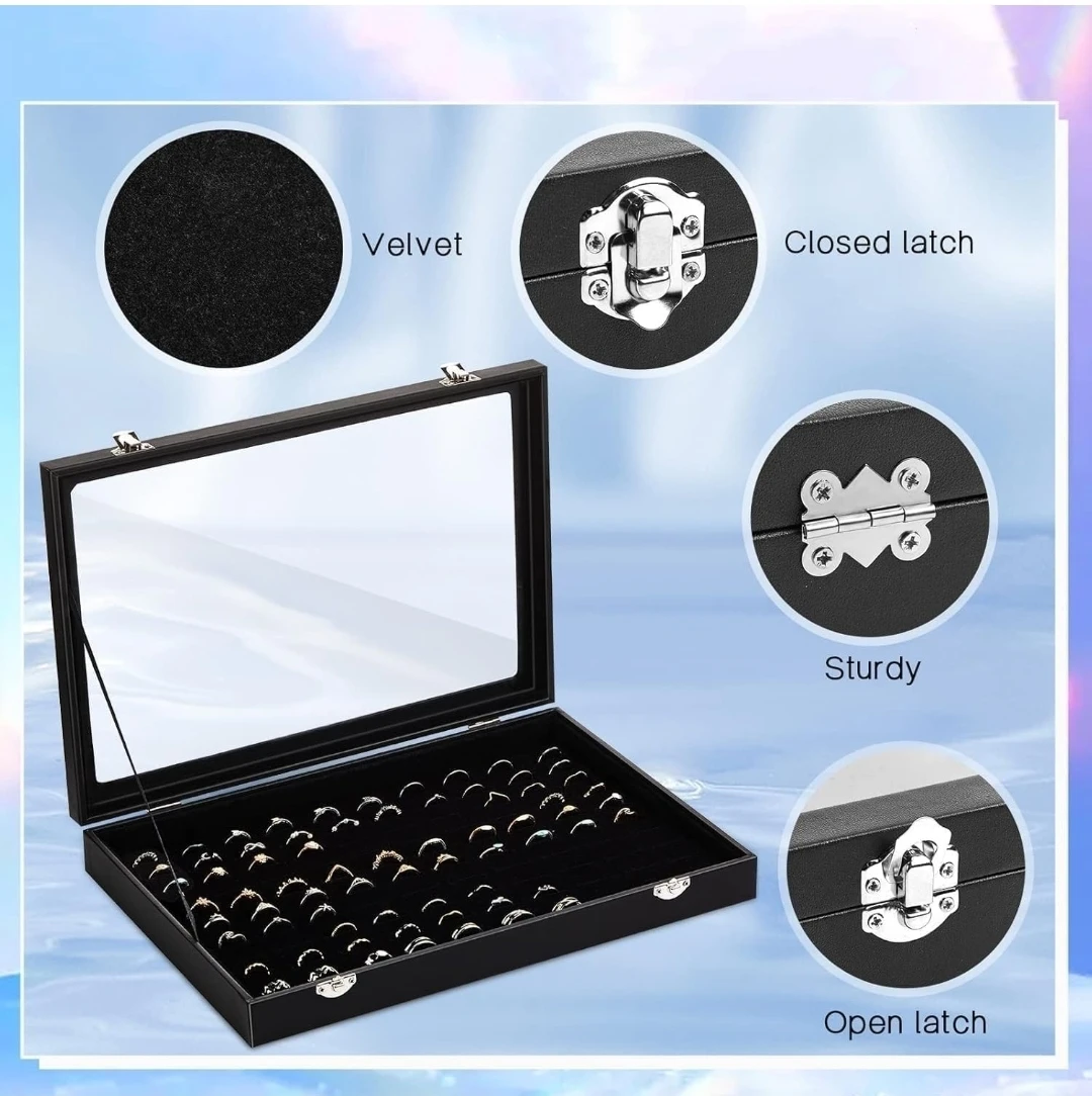 100 Slot Black Velvet Ring Display Case - photo 3