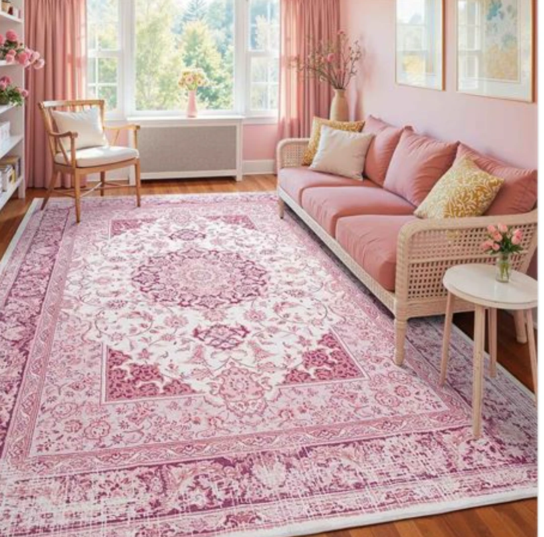 🧡BRAND NEW LARGE 6 FEET X 9 FEET MACHINE WASHABLE PINK RUG.