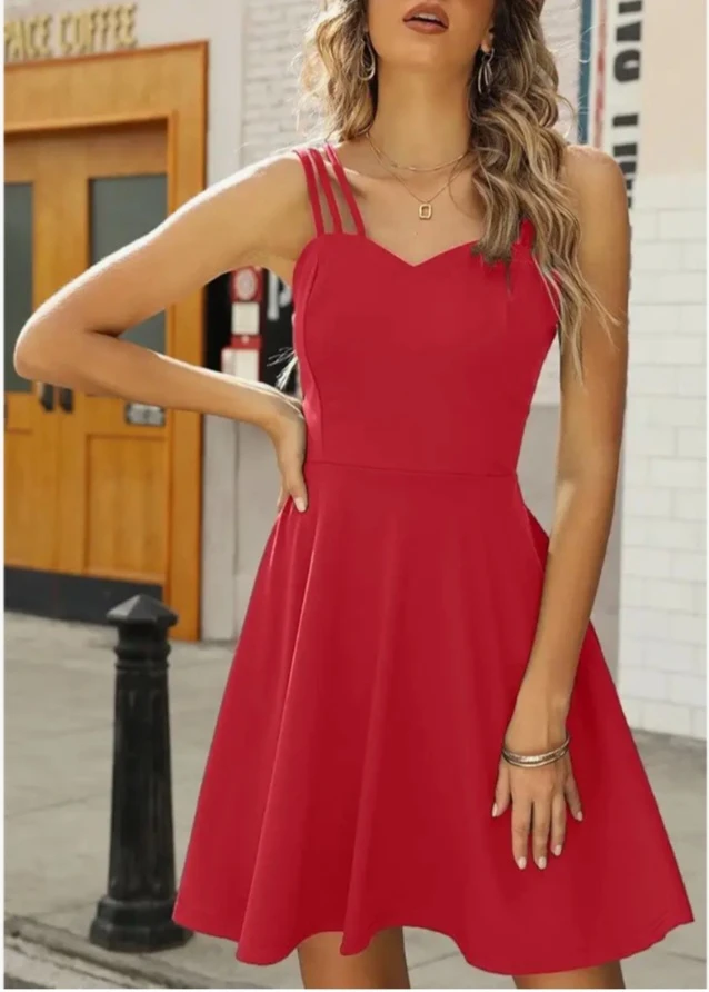 NEW!   Red Fit and Flare Mini Dress with Strappy Shoulders - photo 5