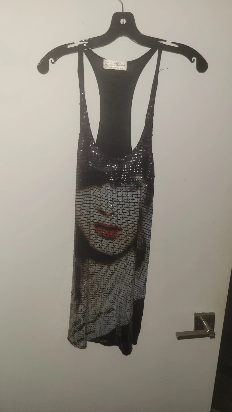 Black Sequin David Bowie-inspired pop-art graphic dress - photo 4