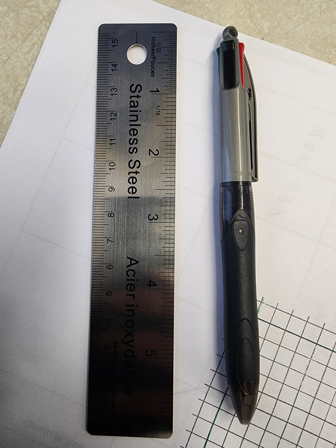 4 Colour Ballpoint Pen and metal ruler