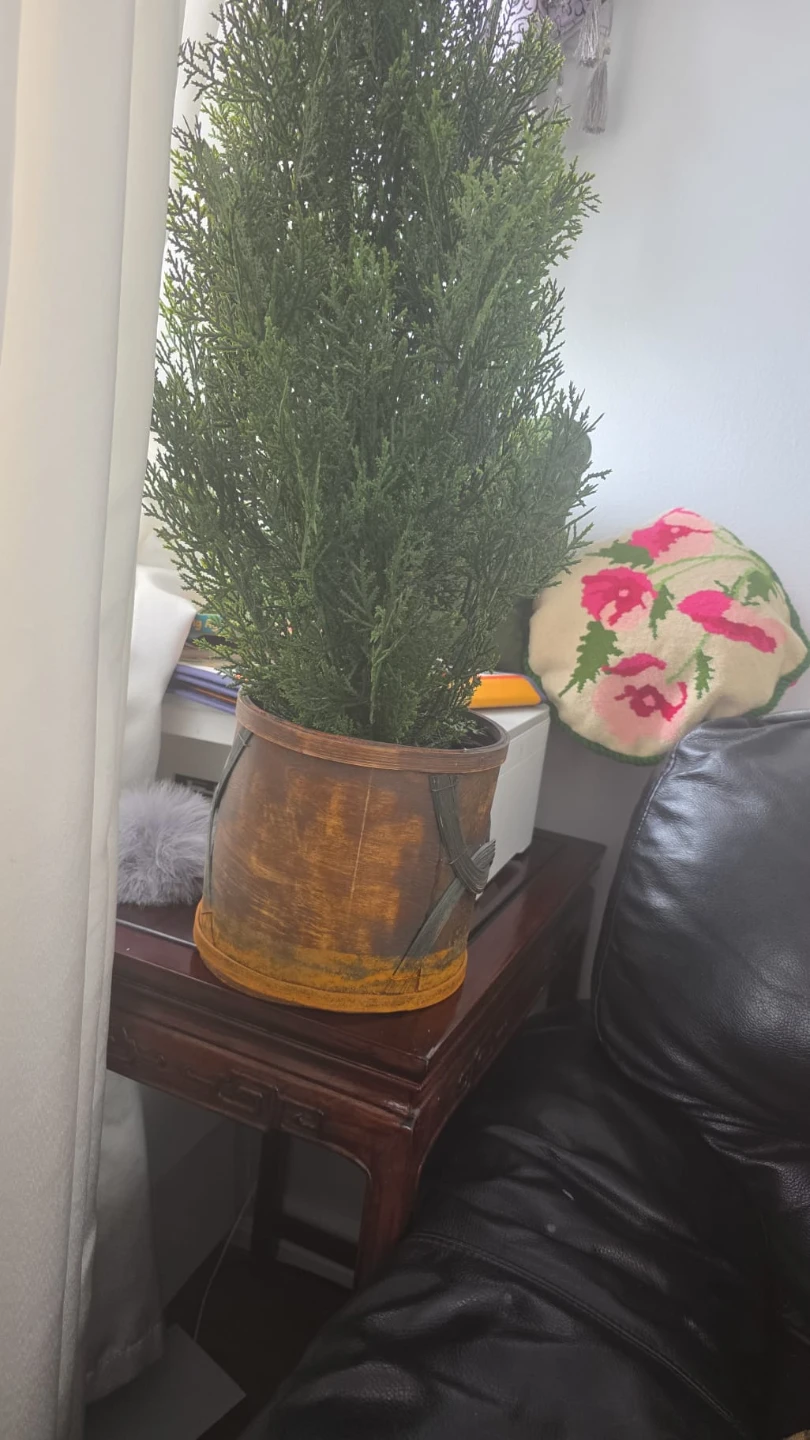 Artificial Potted Cedar Tree in Wood Bucket - photo 4
