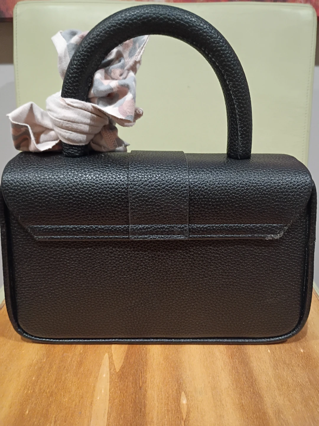 Black Textured Leather Handbag with Gold Hardware - photo 5