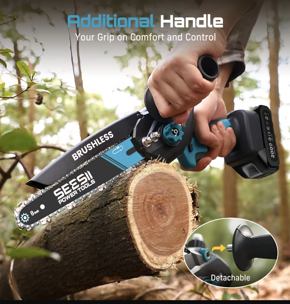SEESII 8-inch Brushless Cordless Chainsaw with 2x 21V 4 - photo 3