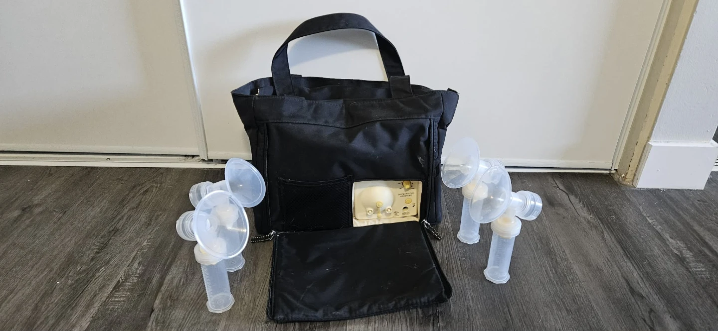 Black Breast Pump Bag with Parts