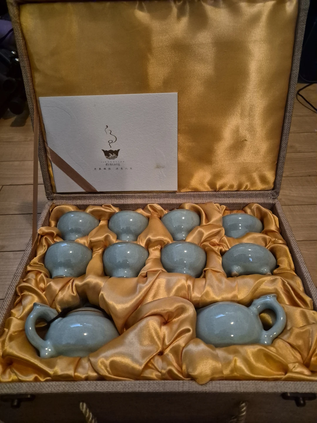 Light Blue Ceramic Tea Set with 2 Teapots and 8 Cups
