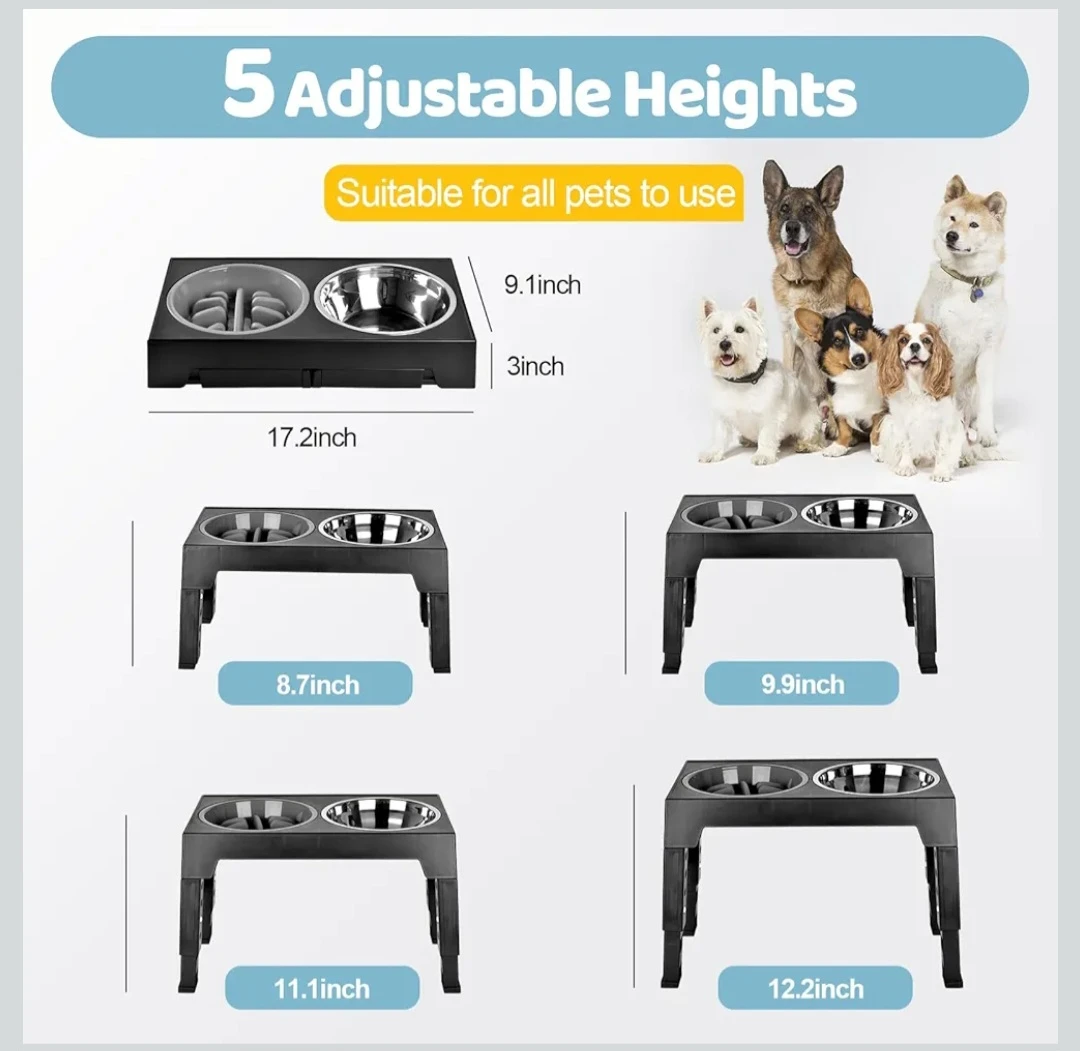 Raised Dog Bowls, 5 Heights Adjustable Elevated Dog Bowls ... - photo 2