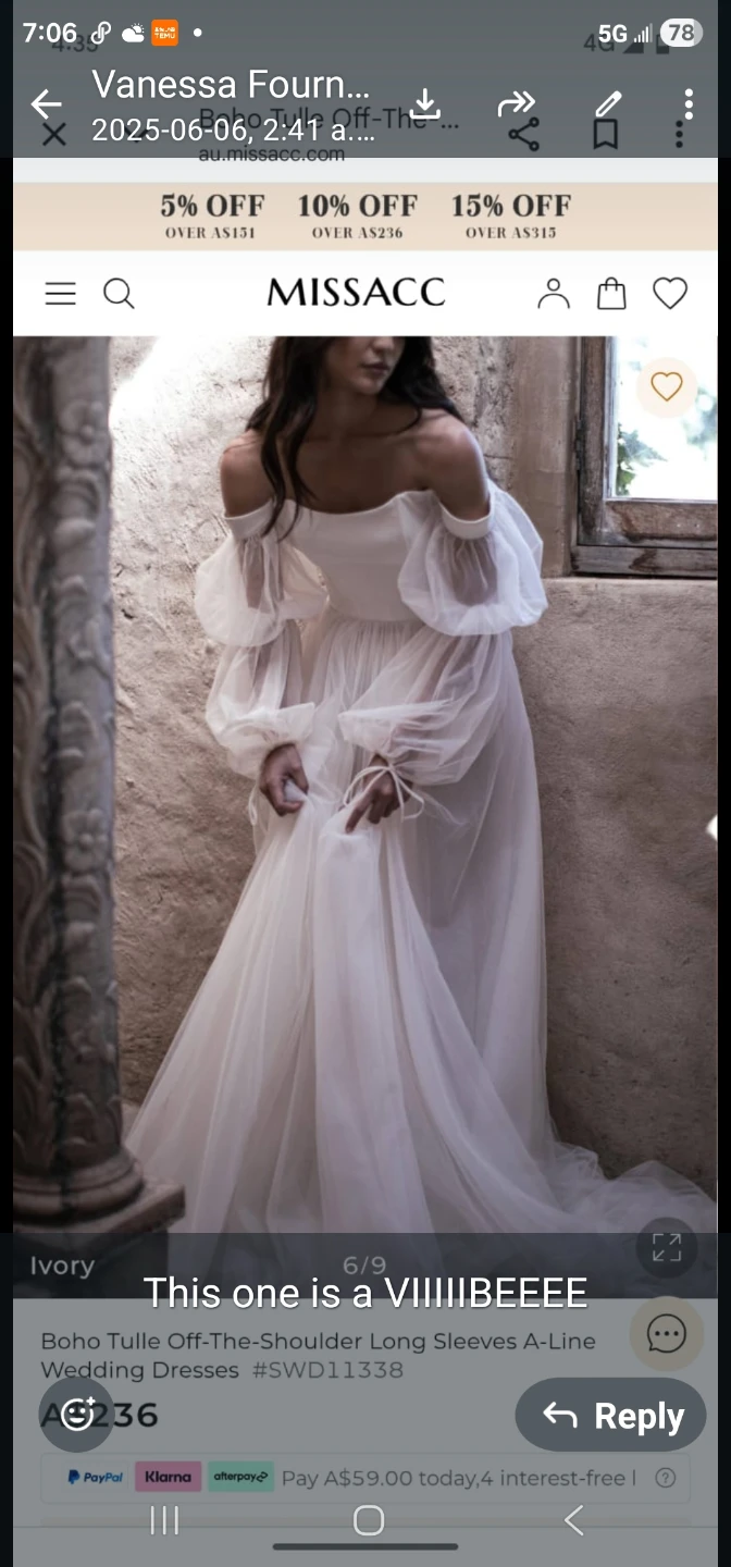 Romanti Boho Off-Shoulder White Wedding Dress Sz 8