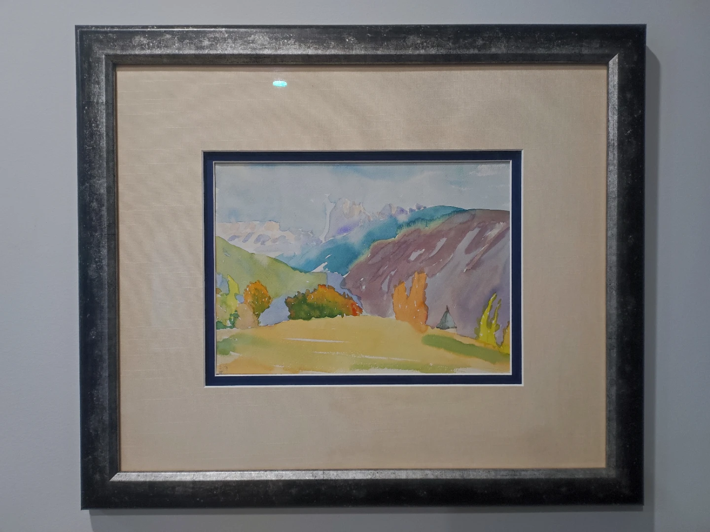 Framed Watercolour Landscape Painting of the Dolomites