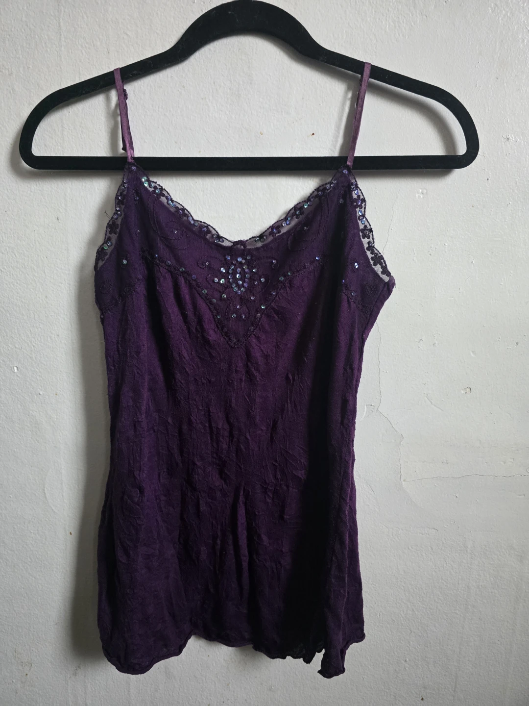 Purple Camisole Tank Top with Sequins and Lace