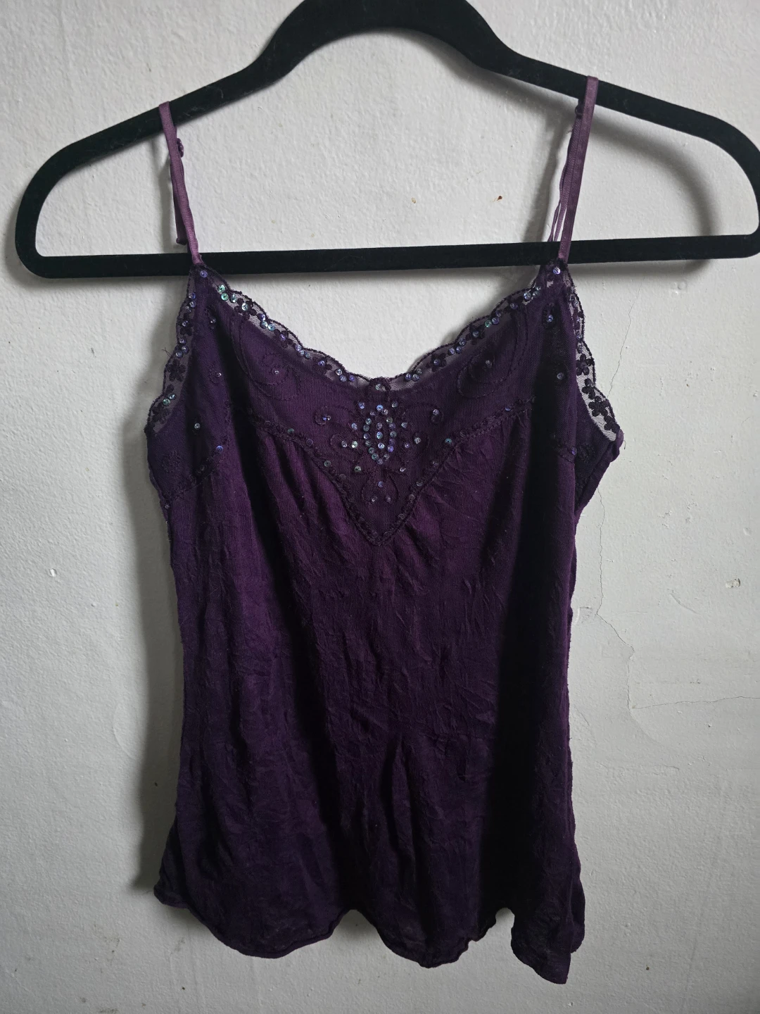 Purple Camisole Tank Top with Sequins and Lace - photo 2