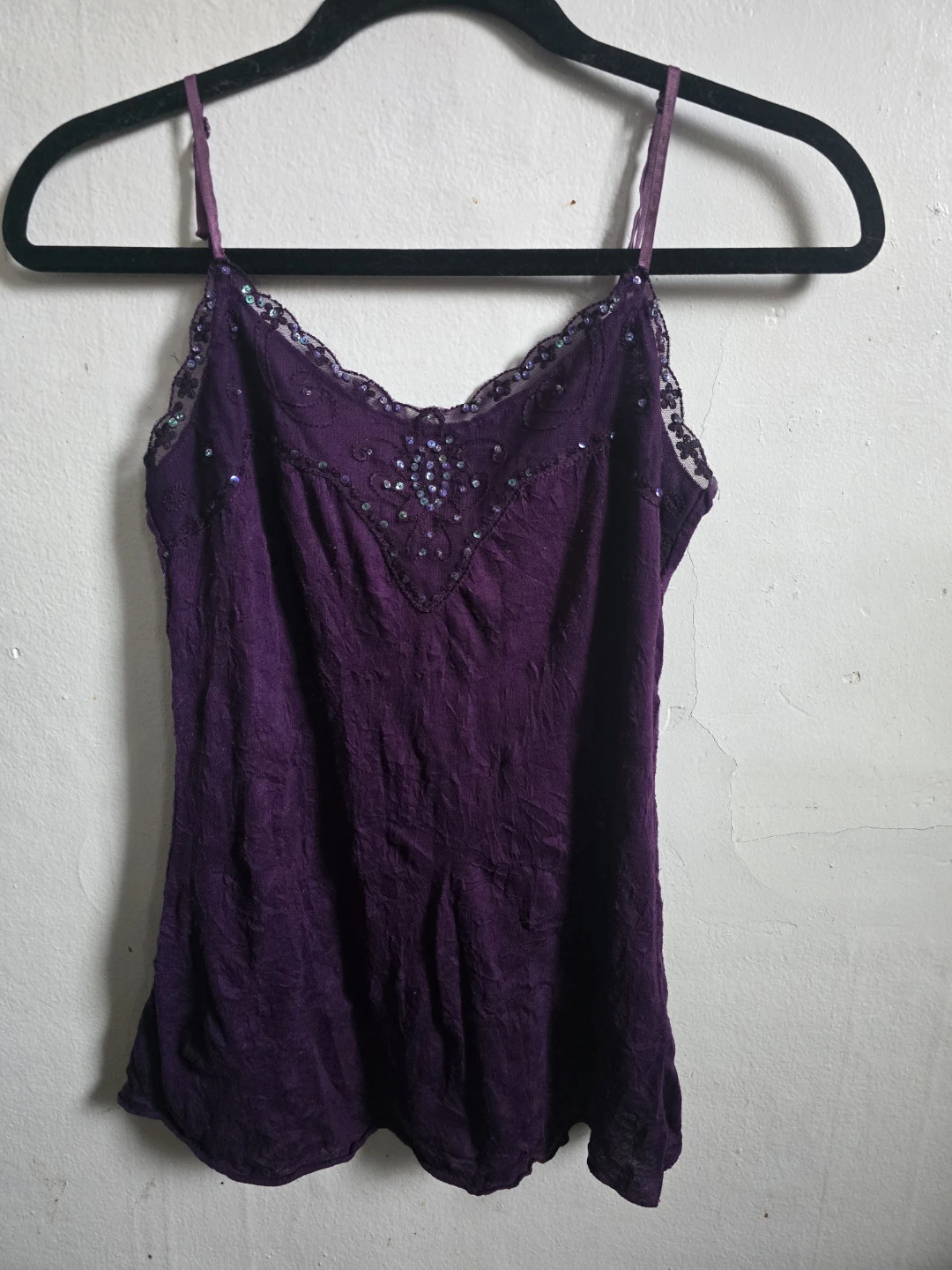 Purple Camisole Tank Top with Sequins and Lace - photo 4