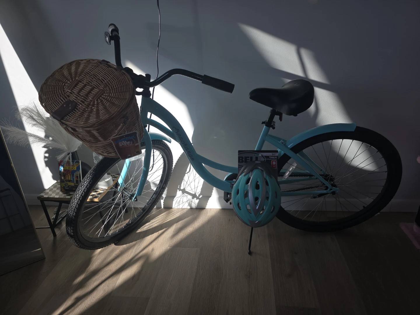 Women's Cruiser Bicycle with Wicker Basket and Bell Helmet - photo 5