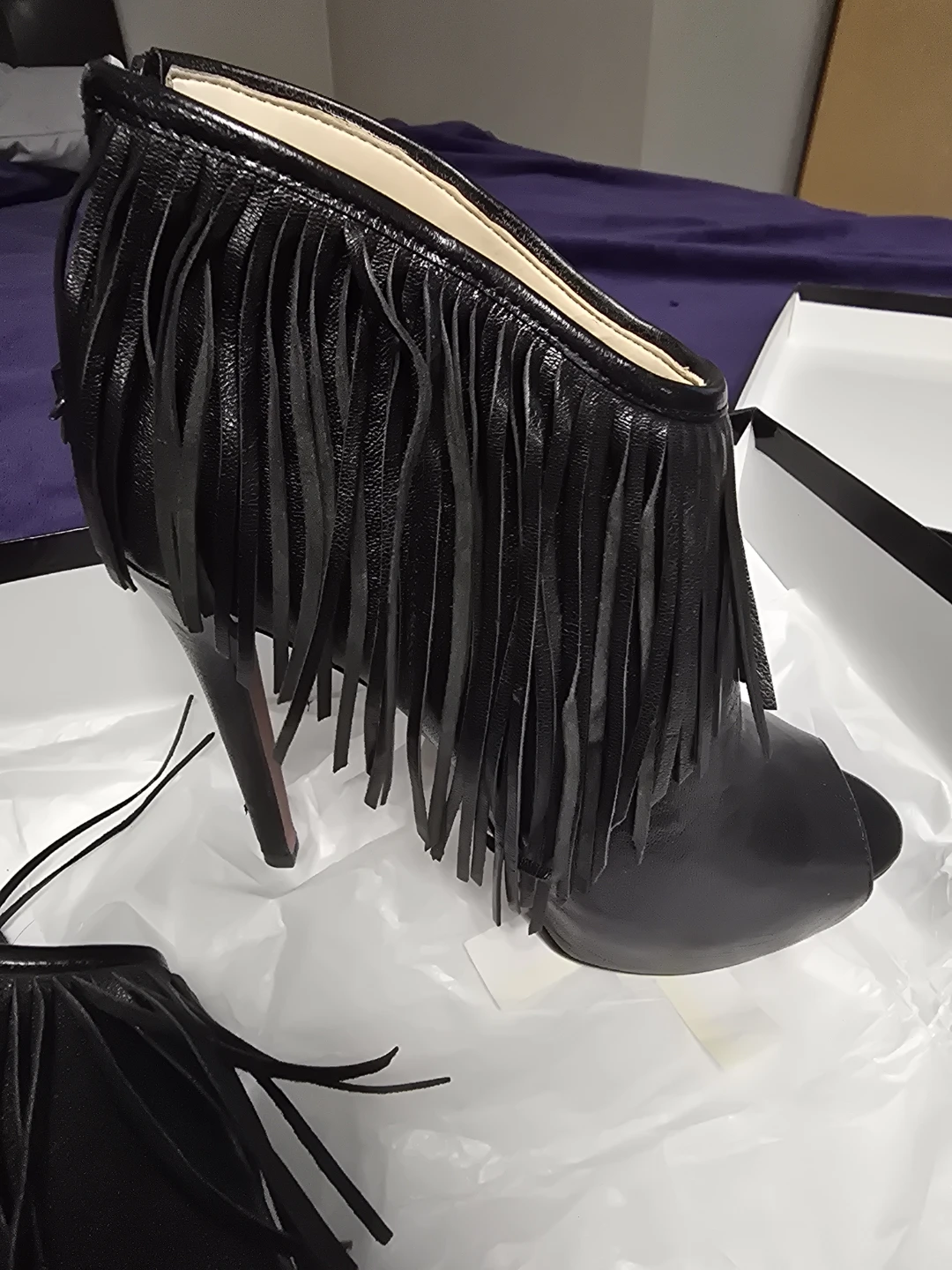 Black Leather Fringe Ankle Boots by Boutique 9