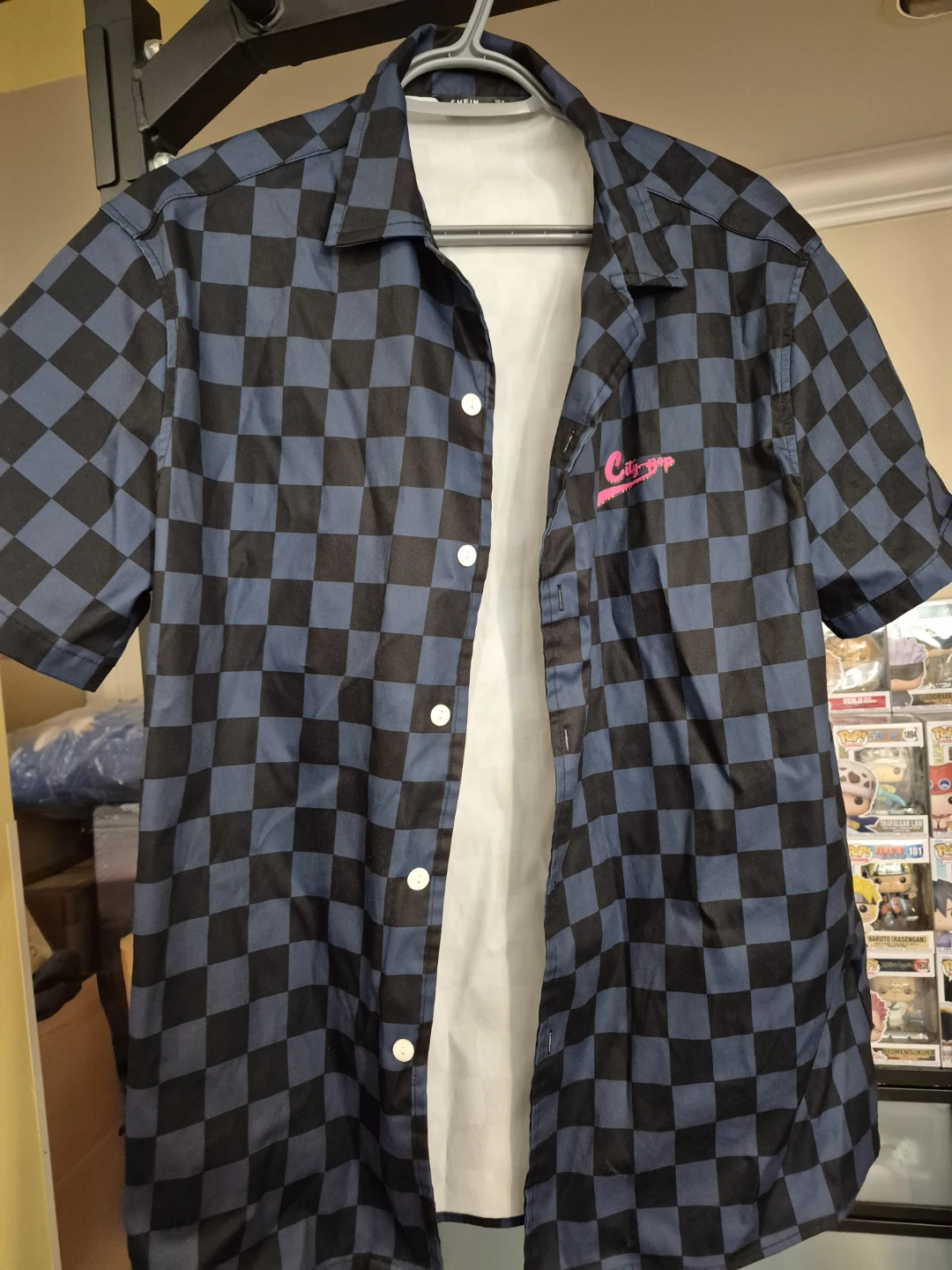 SHEIN Men's Short Sleeve Checkerboard Button-Up Shirt