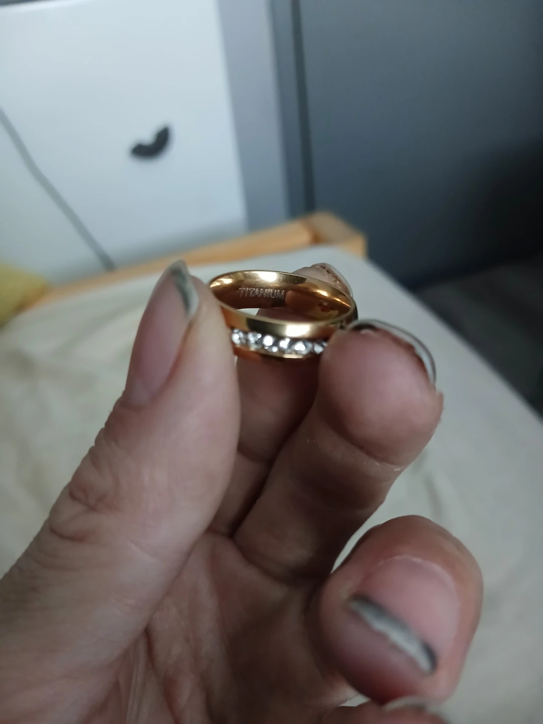 18K Gold Plated Titanium And Synthetic Cubic Zirconia Ring - photo 4
