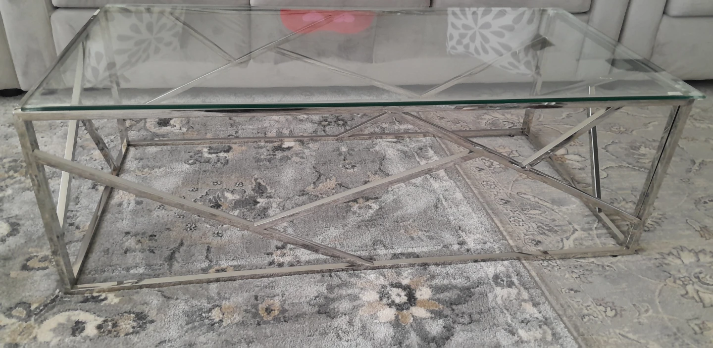 Glass Top Coffee Table with Geometric Metal Base