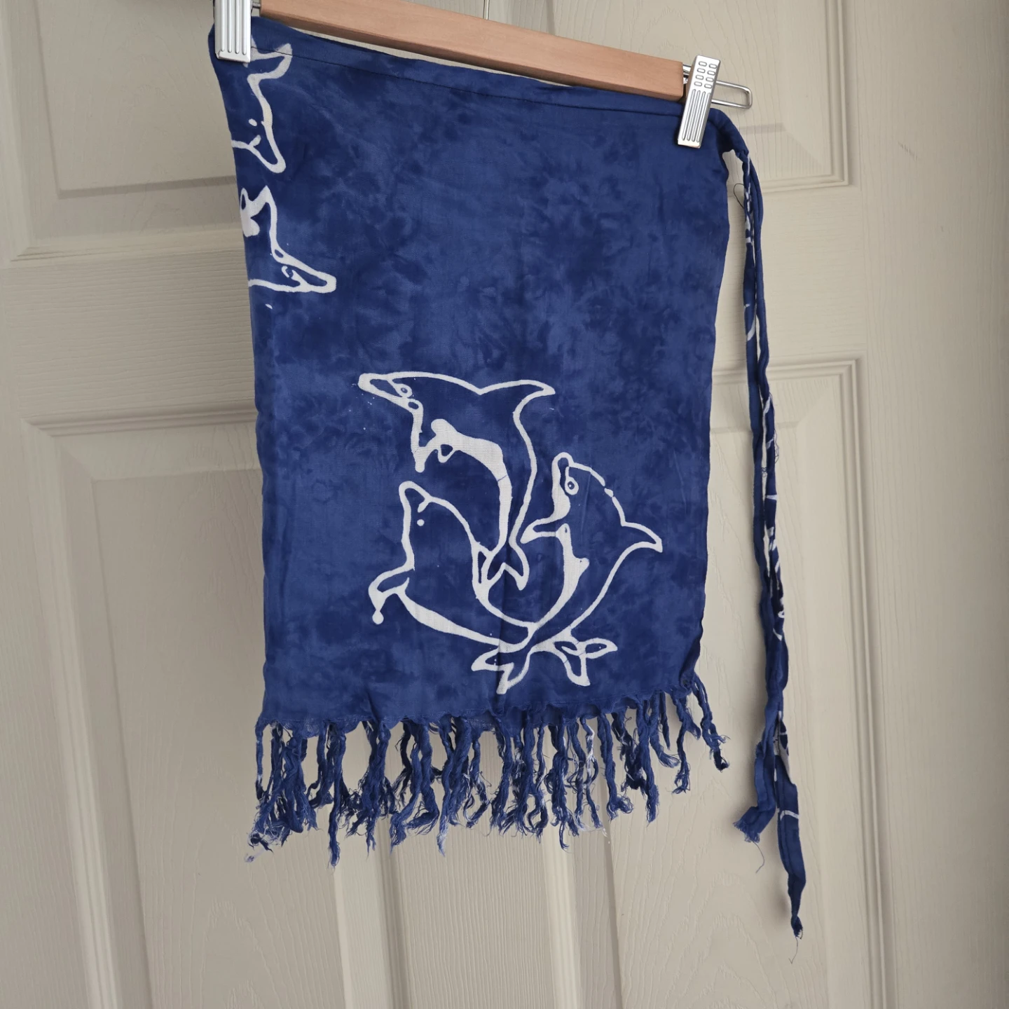 Blue Dolphin Print Sarong Cover-up with Fringe