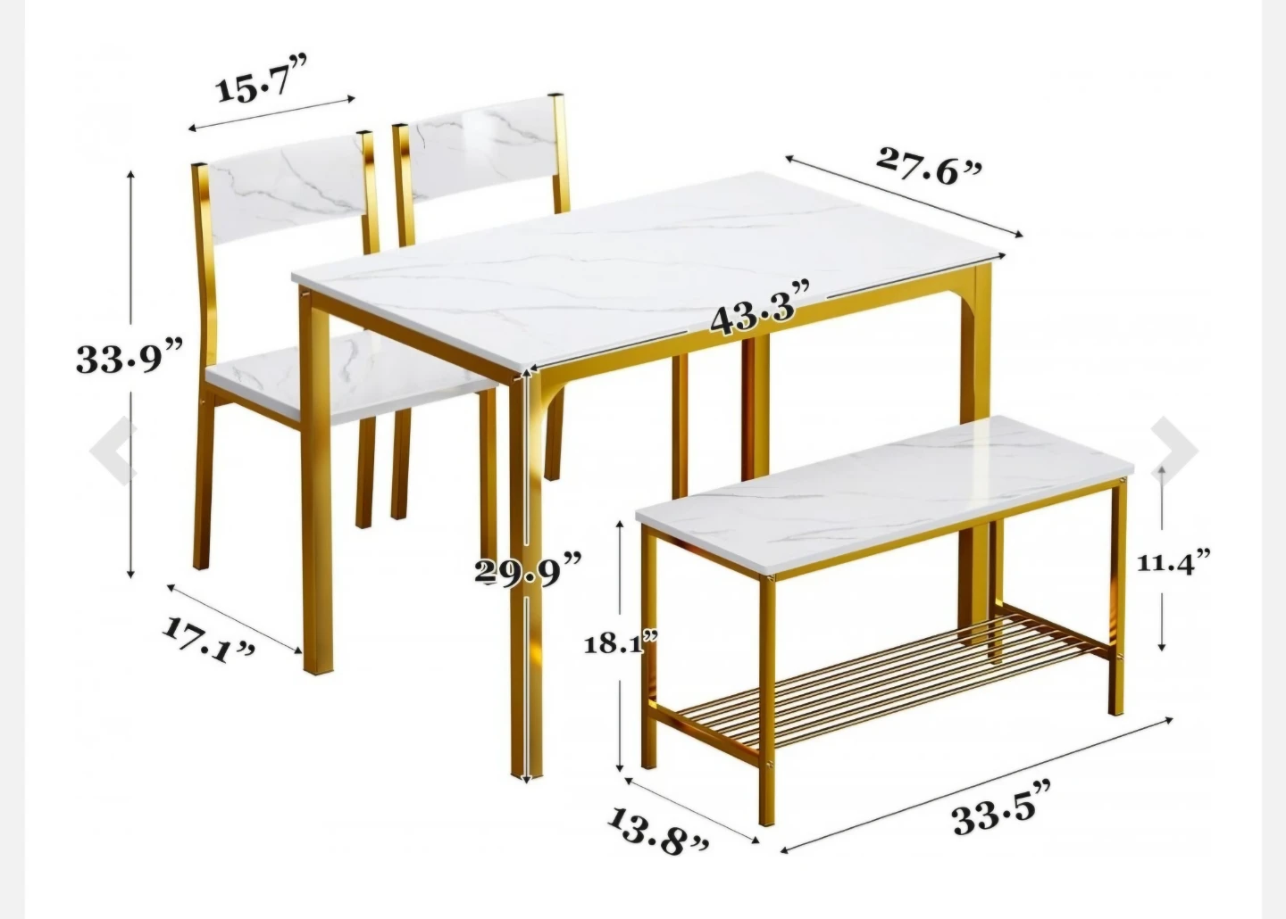 4-Piece Dining Set with Marble-Look Table and Gold Frame - photo 2