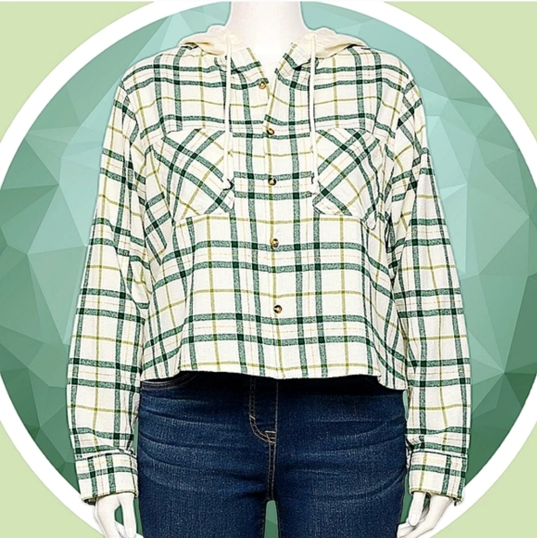 NWT Crop Button Up Shirt w Hood & Flap Button Box Pockets 2XL 🏆