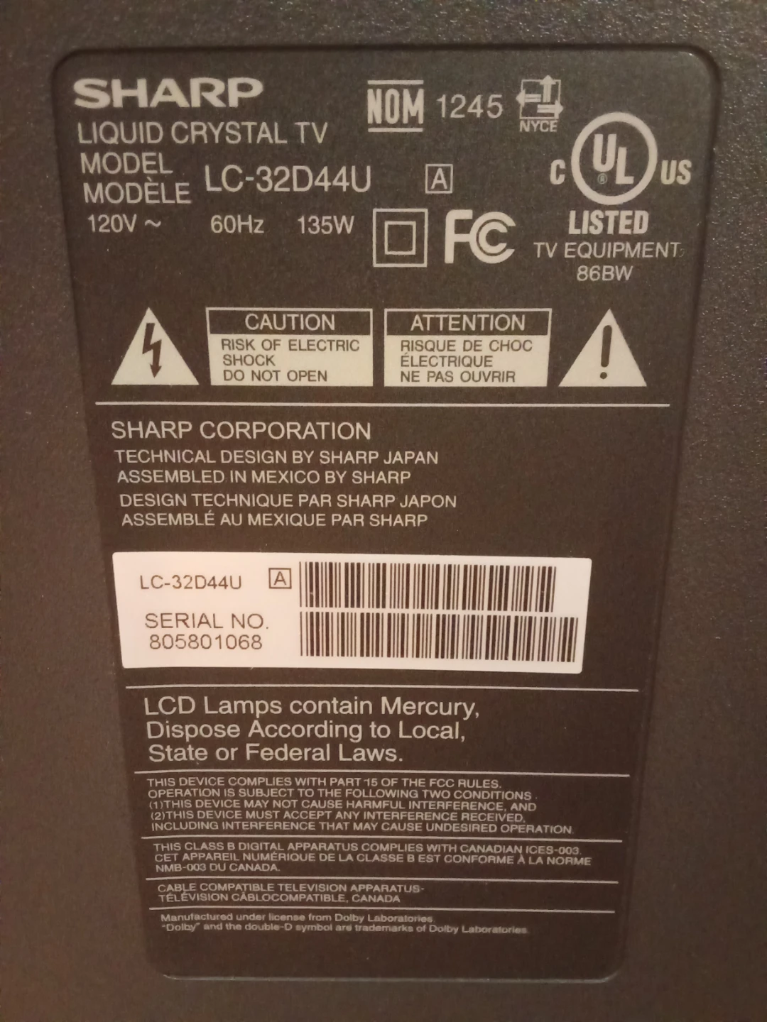 Sharp Aquos LC-32D44U LCD Television - photo 4