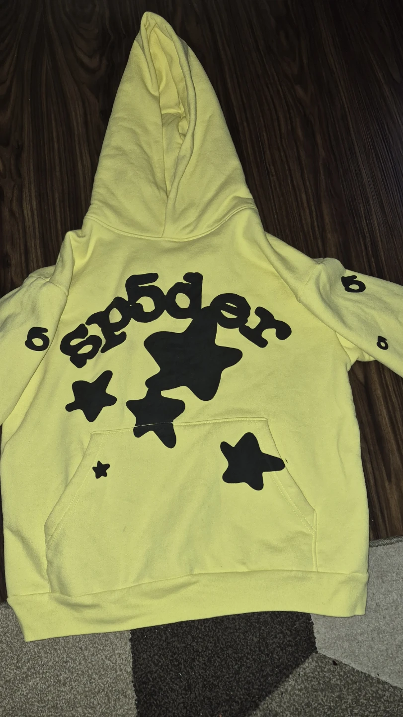 Sp5der Yellow Hoodie with Black Star Graphics
