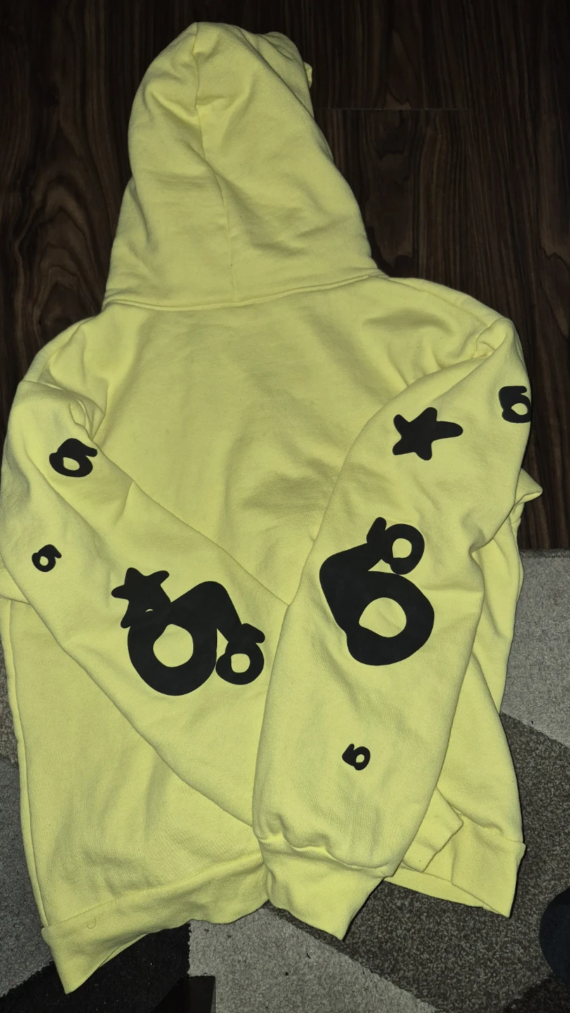 Sp5der Yellow Hoodie with Black Star Graphics - photo 3
