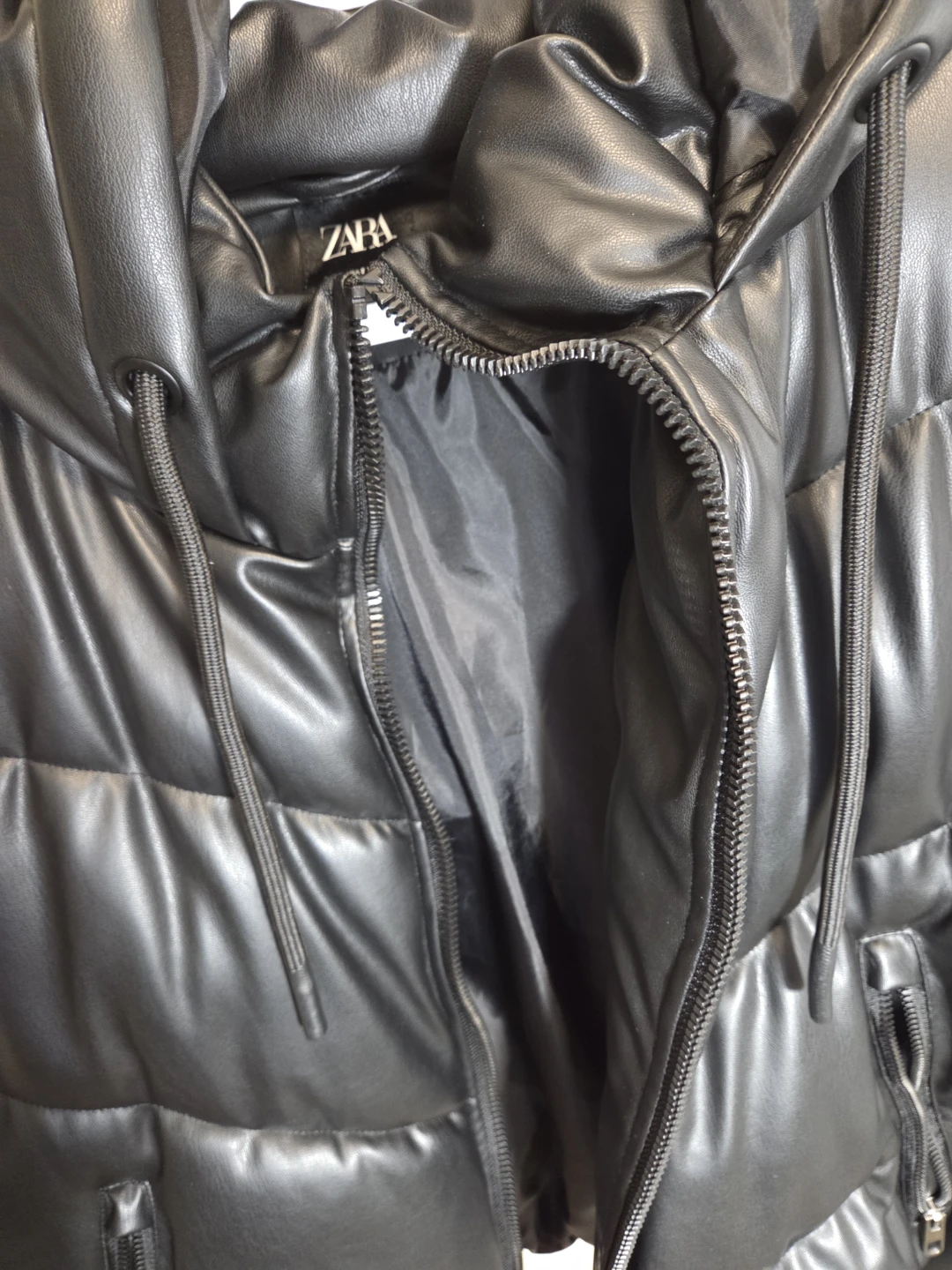 Zara Black Faux Leather Puffer Vest Size S - photo 3