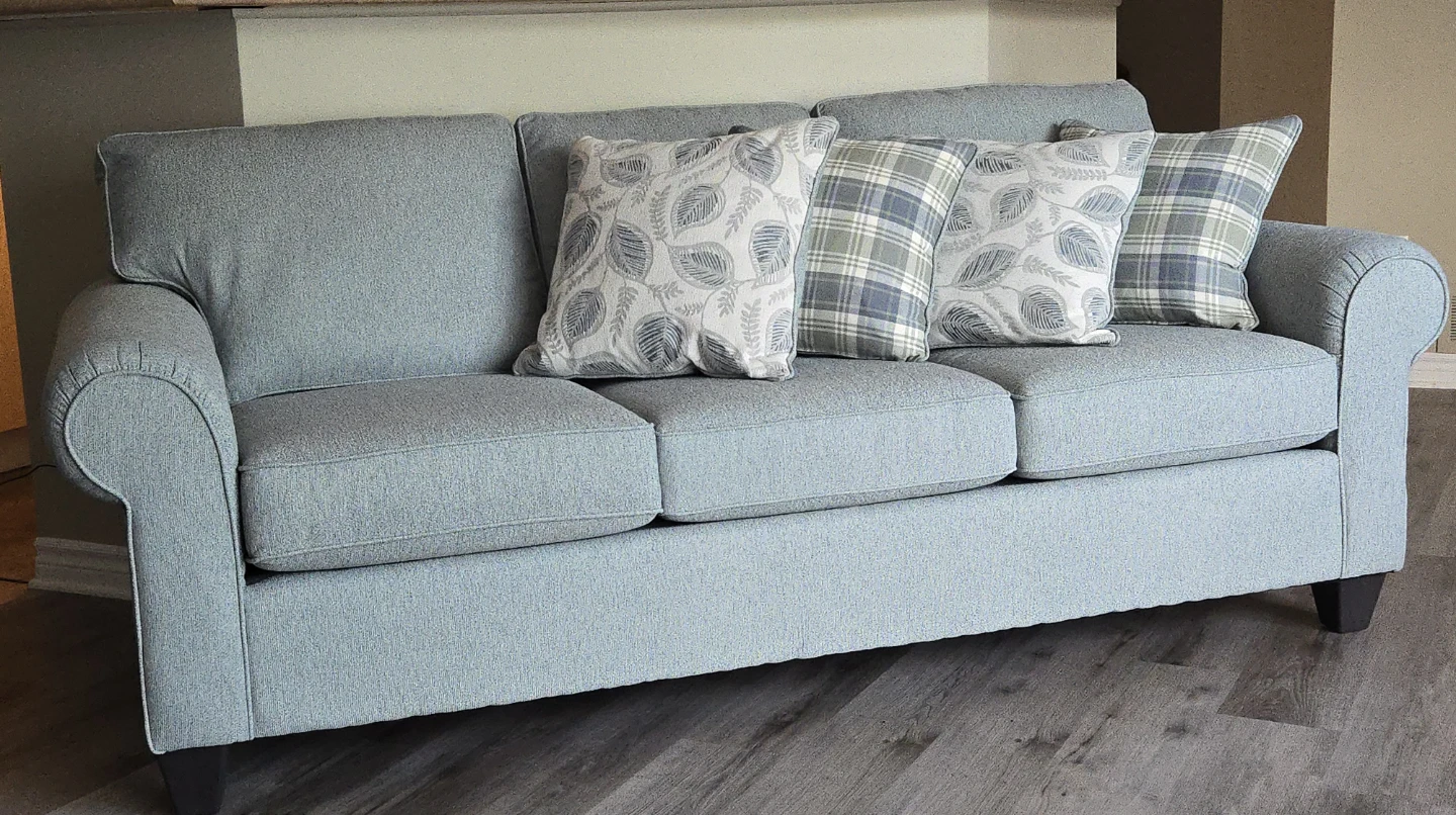 Aqua Fabric Sofa with Accent Pillows - photo 2