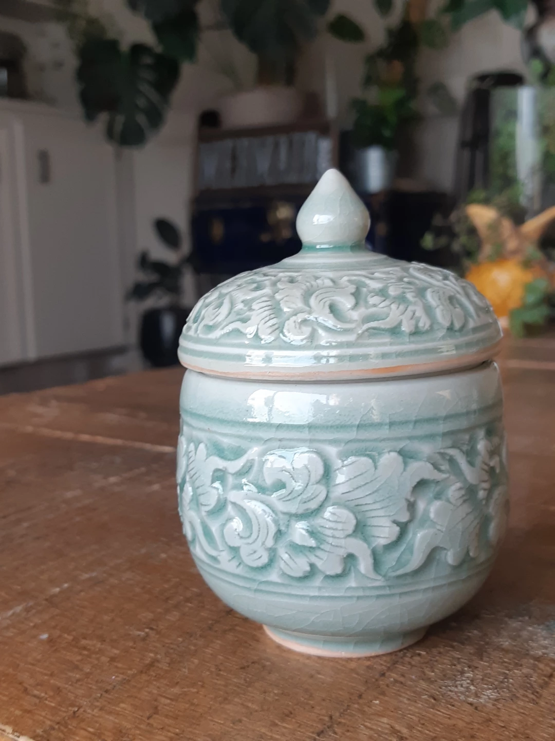Handcrafted celadon ceramic decorative jar - photo 3
