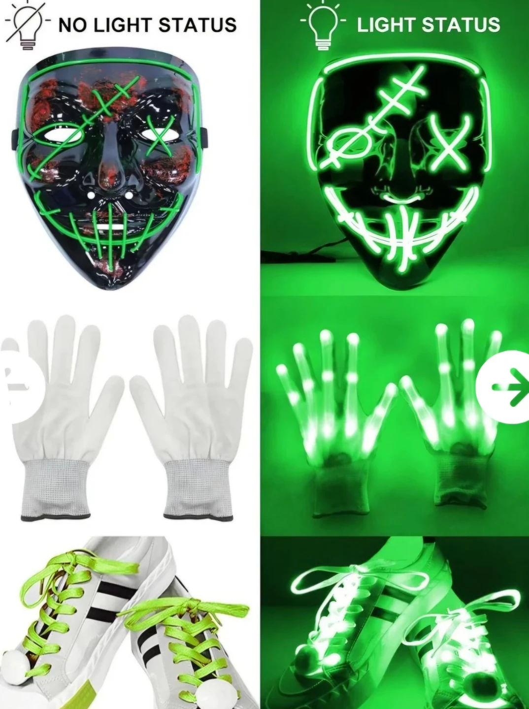 AMENON LED Mask Halloween Scary Mask Cosplay Light Up Costume 🥕 - photo 2