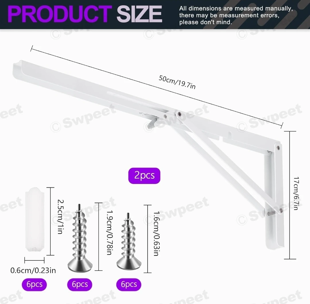2 Pack 20" Folding Shelf Brackets - White - photo 3