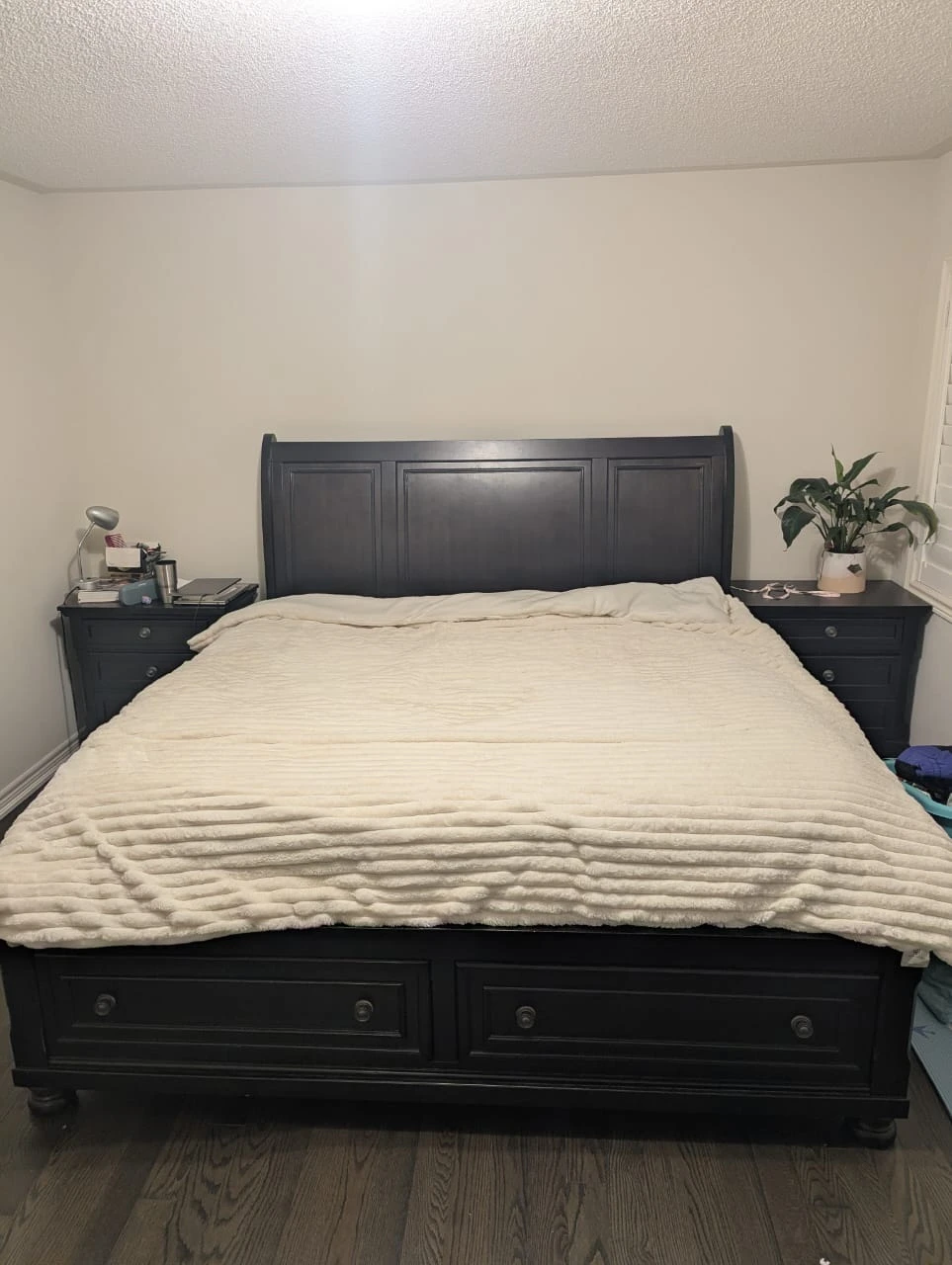 Dark Wood Sleigh Bed Frame with Storage