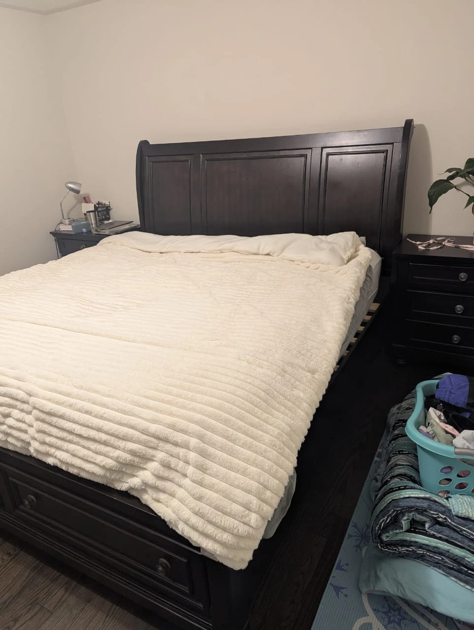 Dark Wood Sleigh Bed Frame with Storage - photo 4