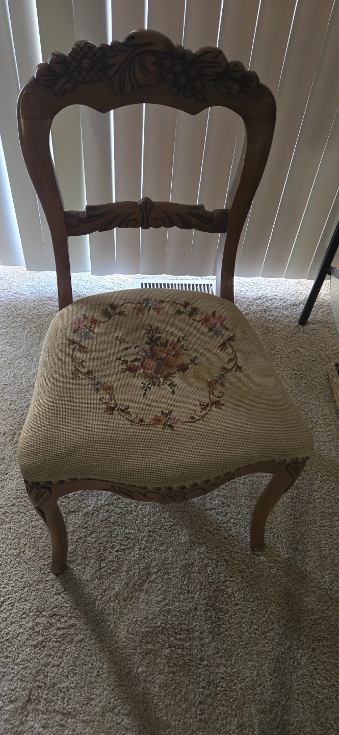 Vintage Accent Chair with Needlepoint Seat