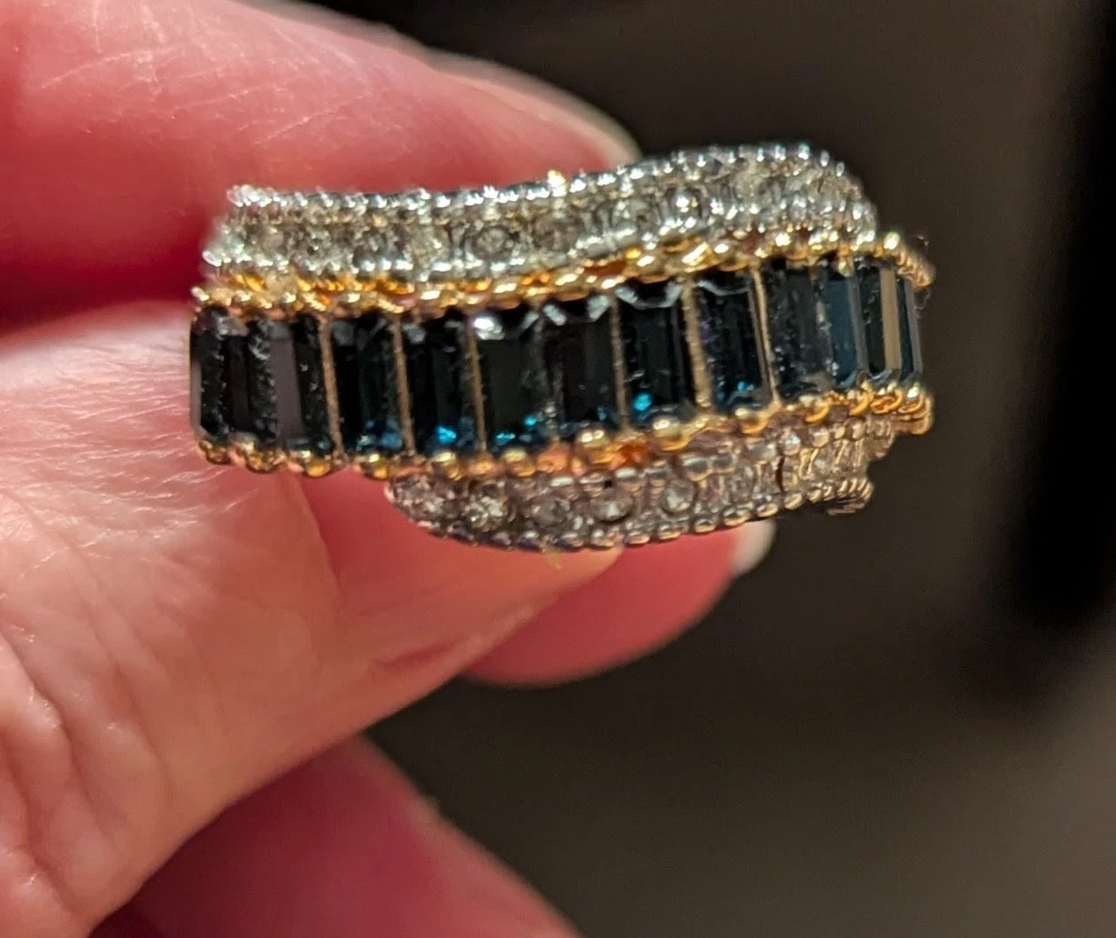 Vintage Blue Baguette Rhinestone and CZ Cocktail Ring - photo 2