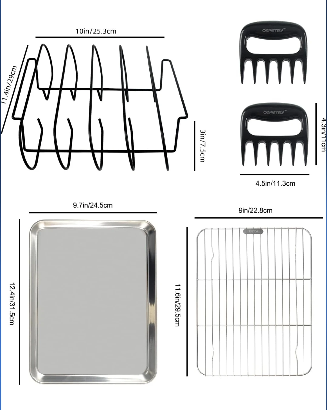 5-Piece BBQ Pro Set - Rib Rack, Meat Claws, Tray & Grill - photo 3