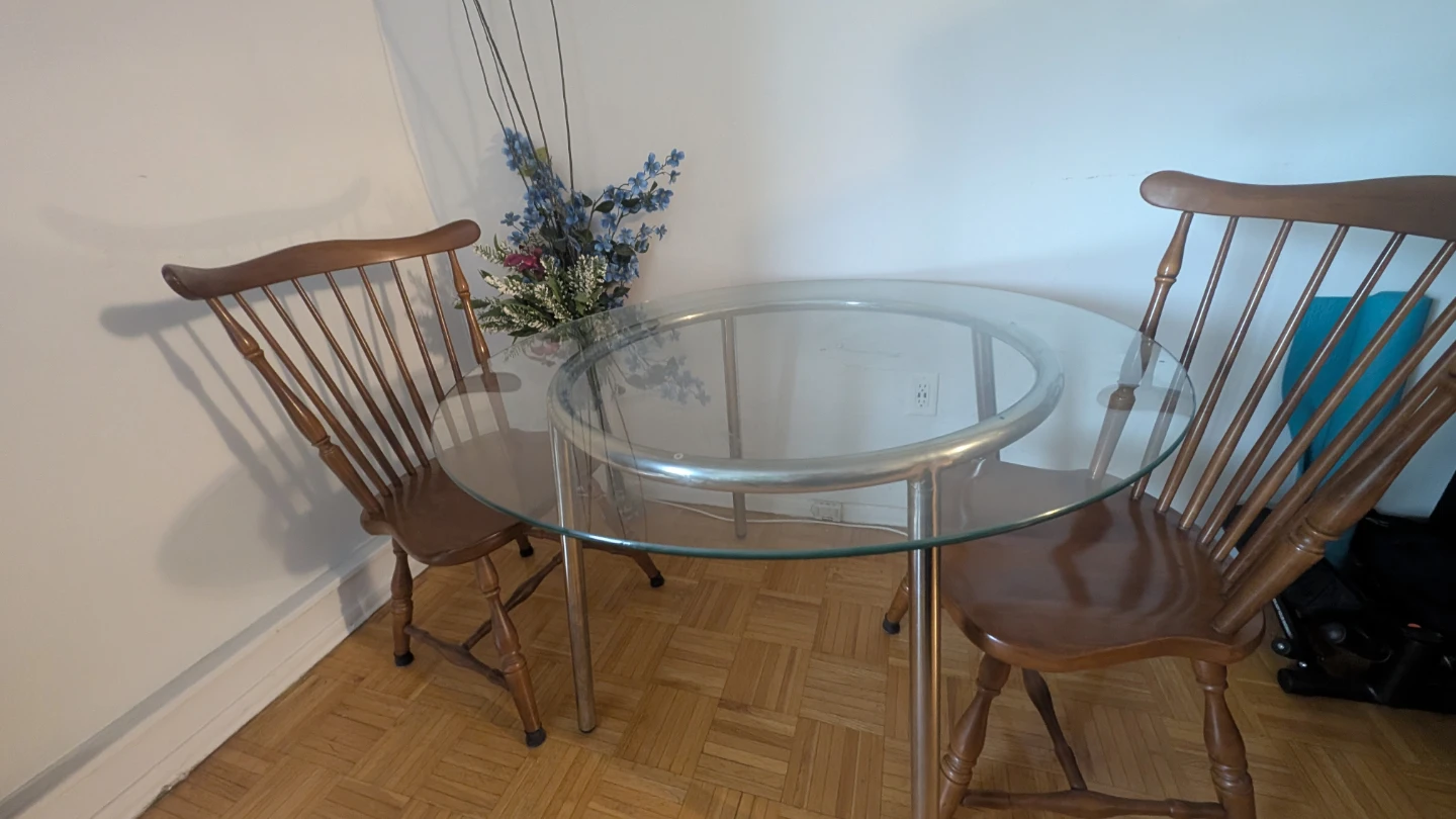 Round Glass Top Dining Table with Wooden Chairs - photo 2