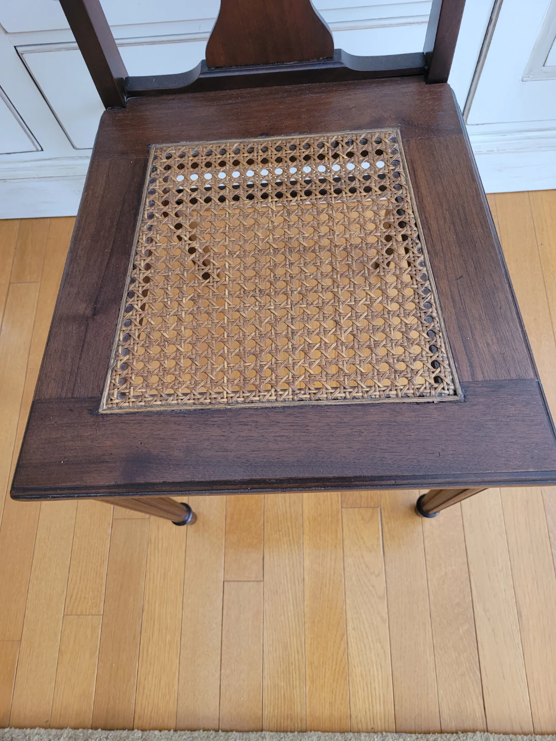 Cottage Chic Vintage Dark Wood Cane Seat Chair - photo 2