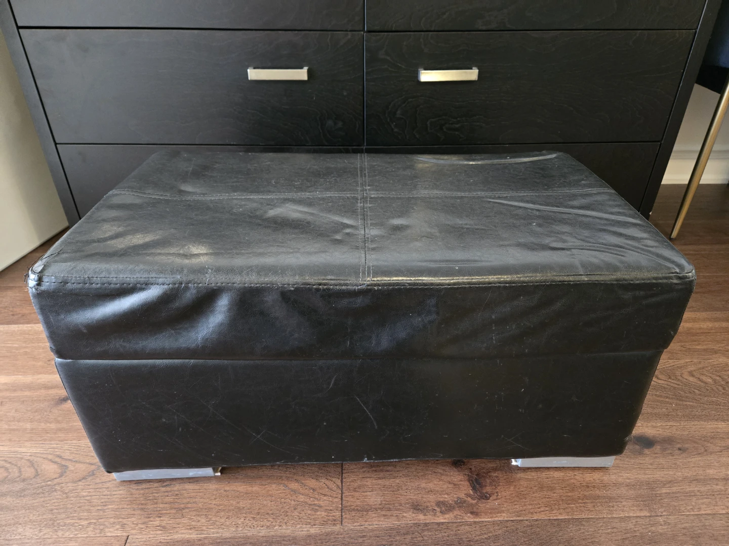 Black Faux Leather Ottoman with Storage