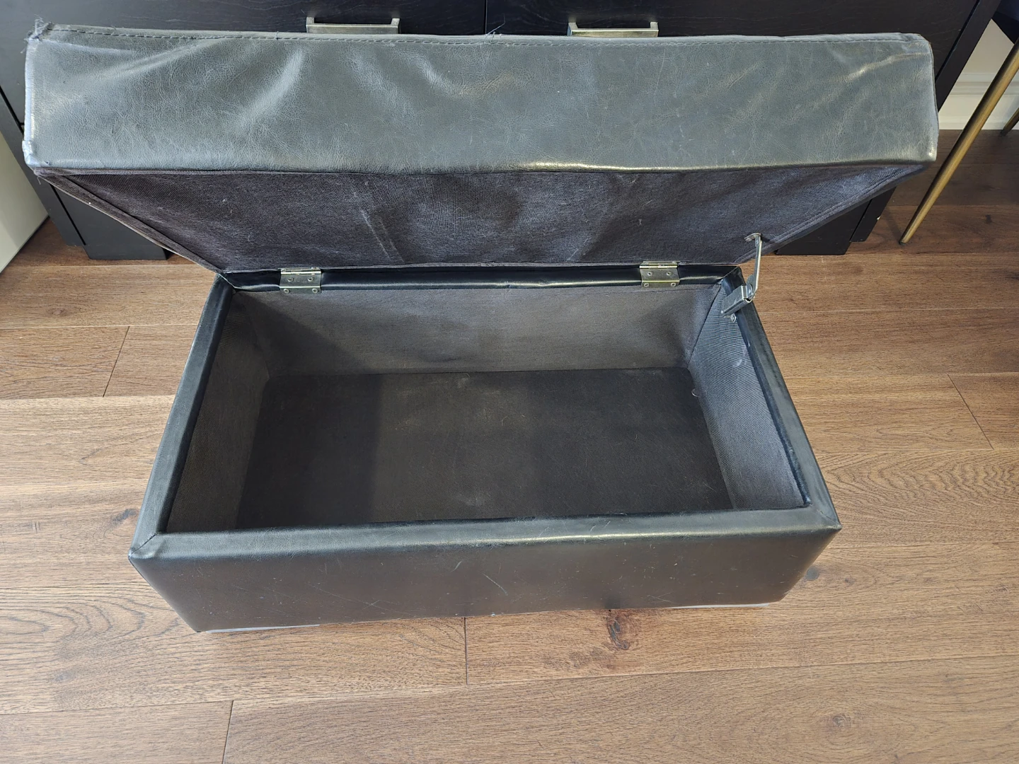 Black Faux Leather Ottoman with Storage - photo 4