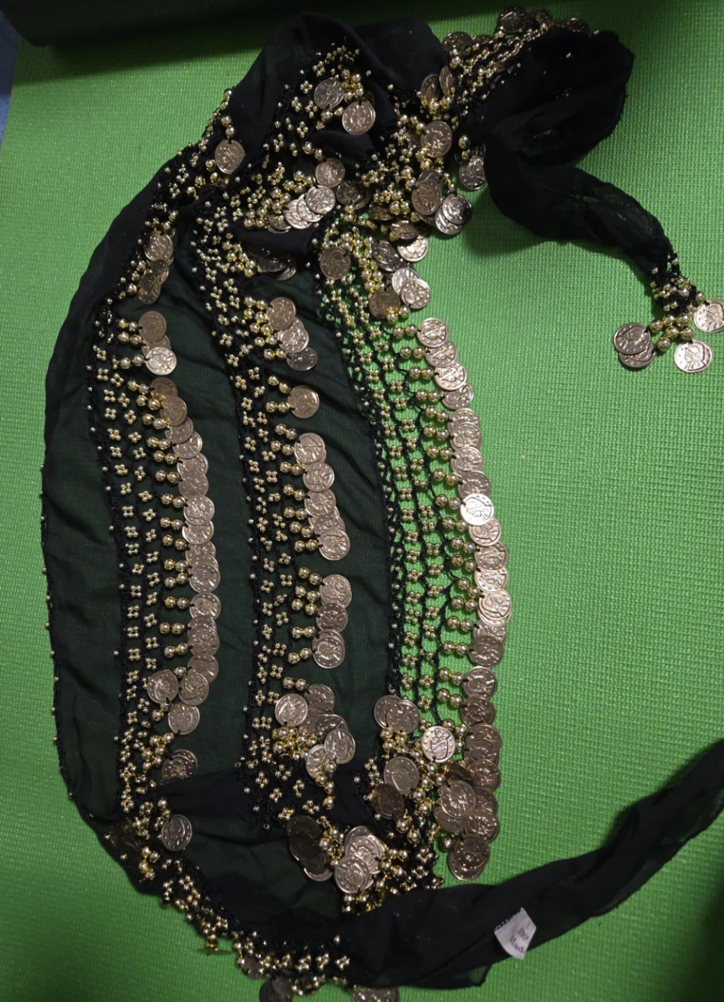 Black Belly Dance Hip Scarf with Coins